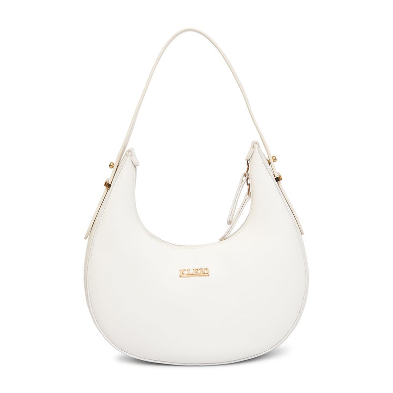 KLEIO Vegan Leather Half Moon Shoulder Handbag for Women and Girls - White - Image 1